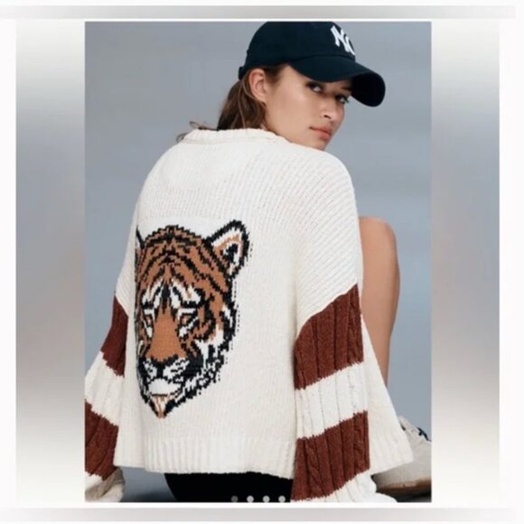 Anthropologie pilcro Tiger cable knit icon zip up sweater size XS - Picture 2 of 11